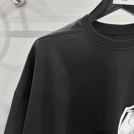 リックオウエンス ダークニュープリントマーメイドウォッシュカーリング半袖Tシャツ