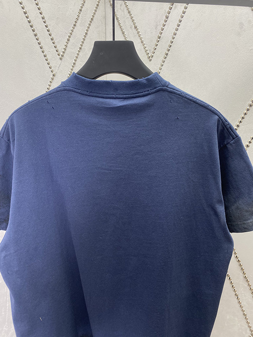 バレンシアガコピー  落書き文字プリント汚れウォッシュヘイズブルー半袖Tシャツ