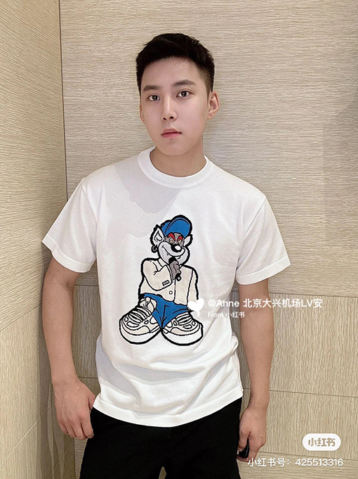 ルイヴィトンコピー 新しい漫画ニットベアクルーネック半袖Tシャツ