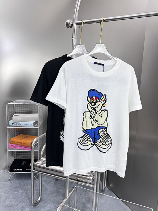 ルイヴィトンコピー 新しい漫画ニットベアクルーネック半袖Tシャツ