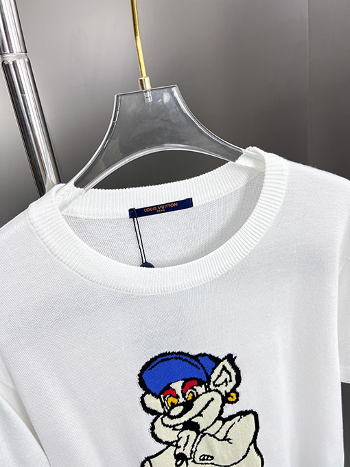 ルイヴィトンコピー 新しい漫画ニットベアクルーネック半袖Tシャツ