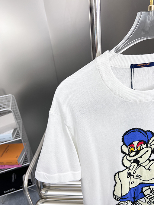 ルイヴィトンコピー 新しい漫画ニットベアクルーネック半袖Tシャツ