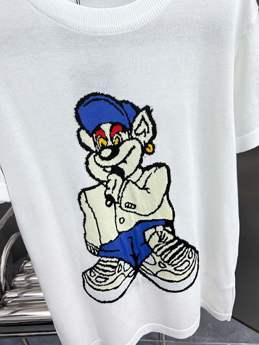 ルイヴィトンコピー 新しい漫画ニットベアクルーネック半袖Tシャツ