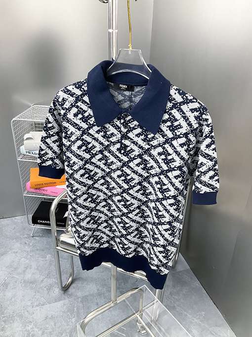 フェンディ  アイスウールジャカードテンシルウール半袖ポロシャツ