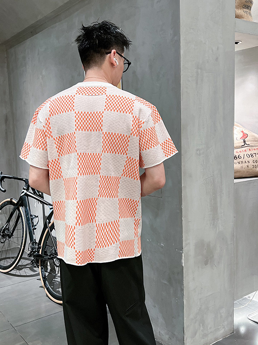 ルイヴィトン チェック柄ニット半袖Tシャツ