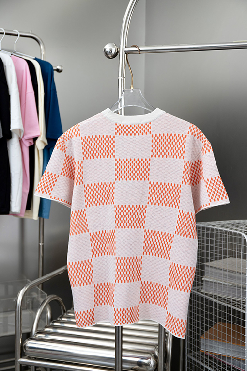 ルイヴィトン チェック柄ニット半袖Tシャツ