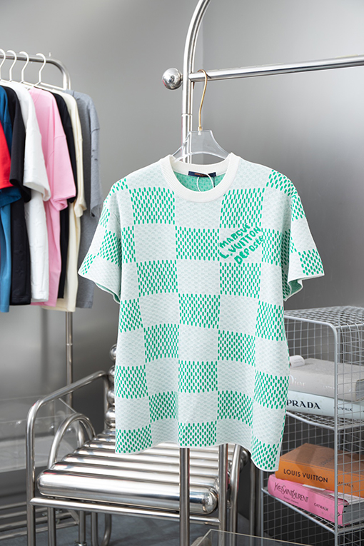ルイヴィトン チェック柄ニット半袖Tシャツ