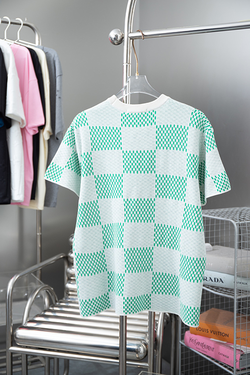 ルイヴィトン チェック柄ニット半袖Tシャツ