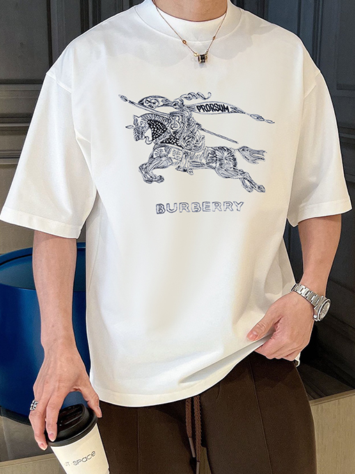バーバリー 刺繍ロゴファッション ラウンドネック半袖Tシャツ