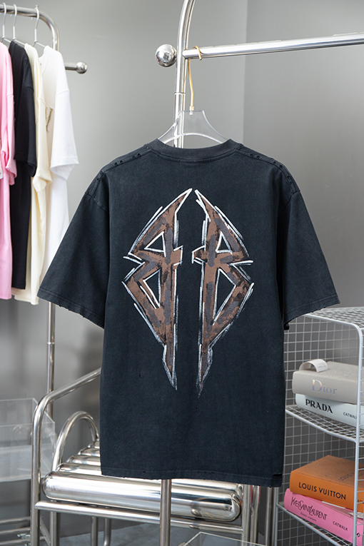 バレンシアガ    サンプルロゴ壊れた起毛クルーネック半袖Tシャツ