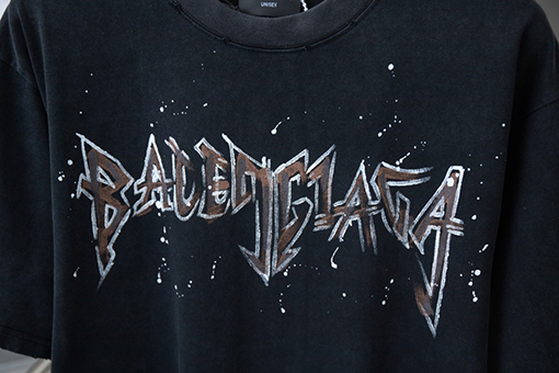 バレンシアガ    サンプルロゴ壊れた起毛クルーネック半袖Tシャツ