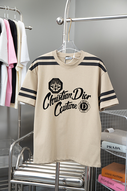 ディオールスーパーコピー 新しい47ロゴ刺繍ニット半袖Tシャツ