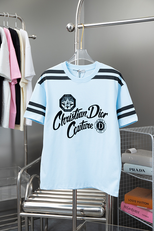 ディオールスーパーコピー 新しい47ロゴ刺繍ニット半袖Tシャツ