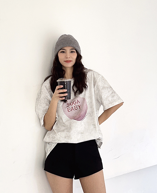 アレキサンダーワン キラキラインクジェットピンクハートプリント柄半袖tシャツ