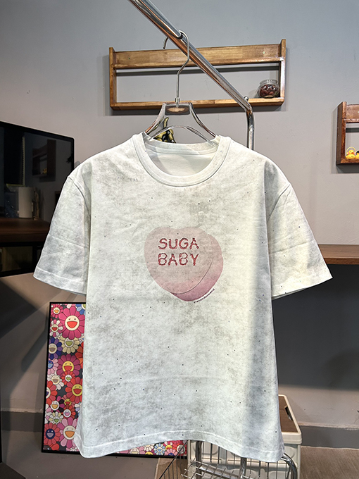 アレキサンダーワン キラキラインクジェットピンクハートプリント柄半袖tシャツ