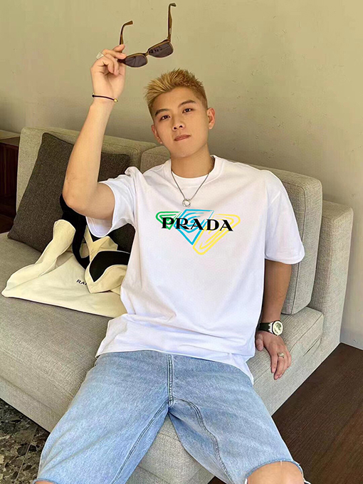 プラダスーパーコピー プリントロゴ半袖Tシャツ