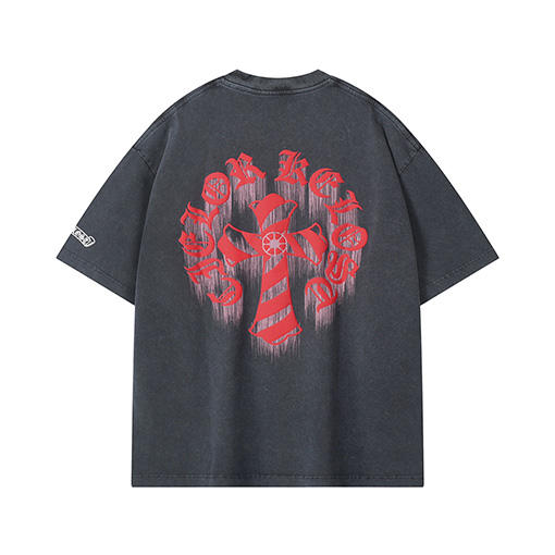 クロムハーツ 古いウォッシュヘビークロスサンスクリット半袖Tシャツ