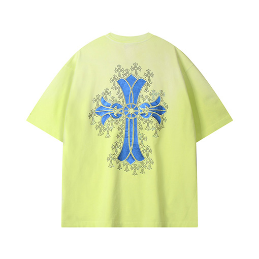 クロムハーツコピー  ウォッシュスプレー馬クラフトホットドリルロゴ半袖Tシャツ