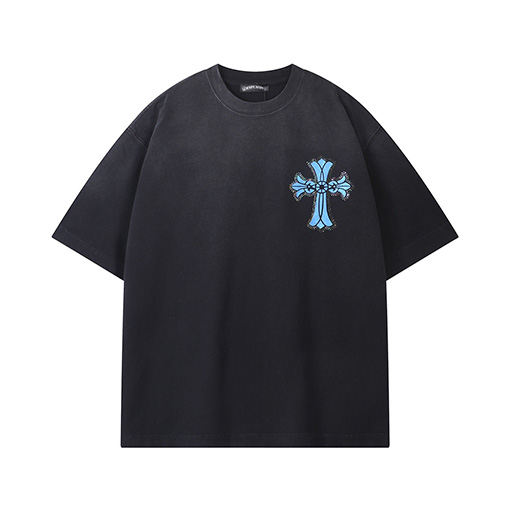 クロムハーツコピー  ウォッシュスプレー馬クラフトホットドリルロゴ半袖Tシャツ