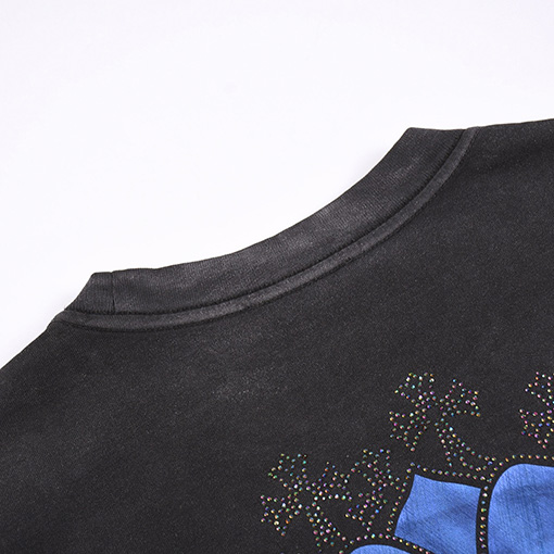 クロムハーツコピー  ウォッシュスプレー馬クラフトホットドリルロゴ半袖Tシャツ