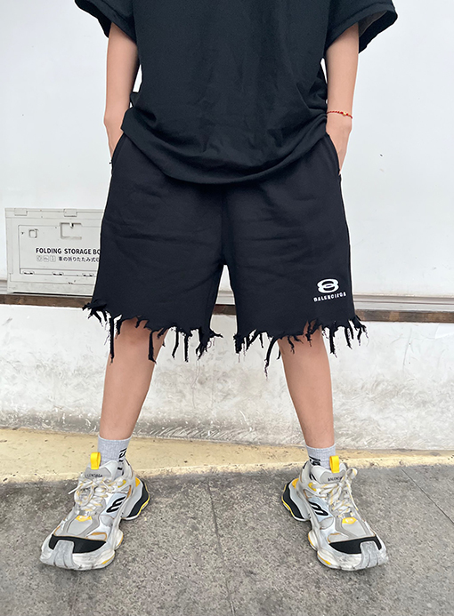 バレンシアガコピー  古い擦り切れたダブルリング刺繍のアルファベットパンツ