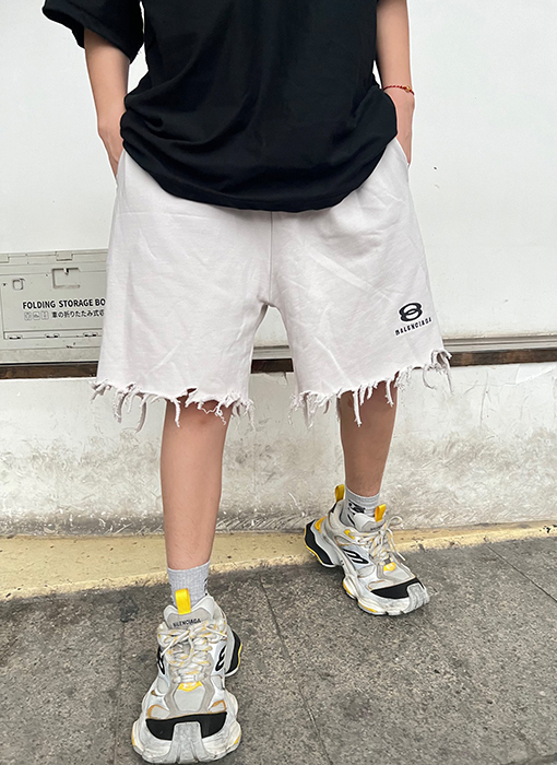 バレンシアガコピー  古い擦り切れたダブルリング刺繍のアルファベットパンツ