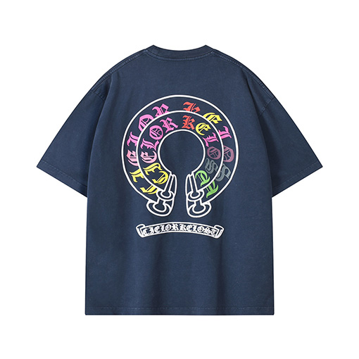 クロムハーツコピー 馬蹄花ロゴプリント半袖Tシャツ