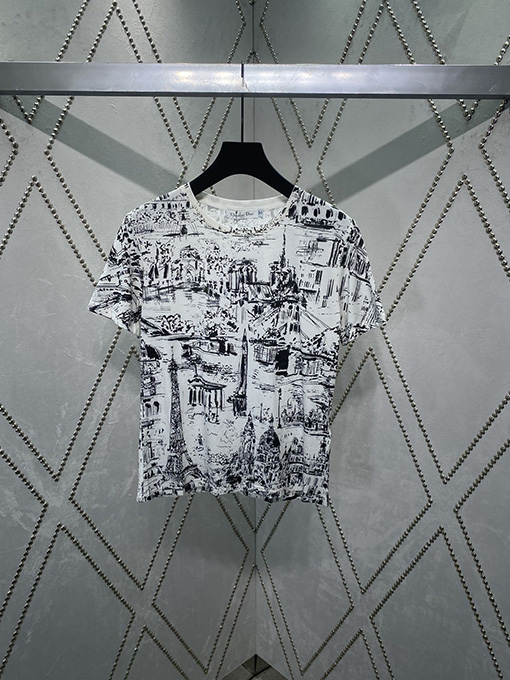ディオール  クラシックなレトロな水墨画フルプリント半袖Tシャツ