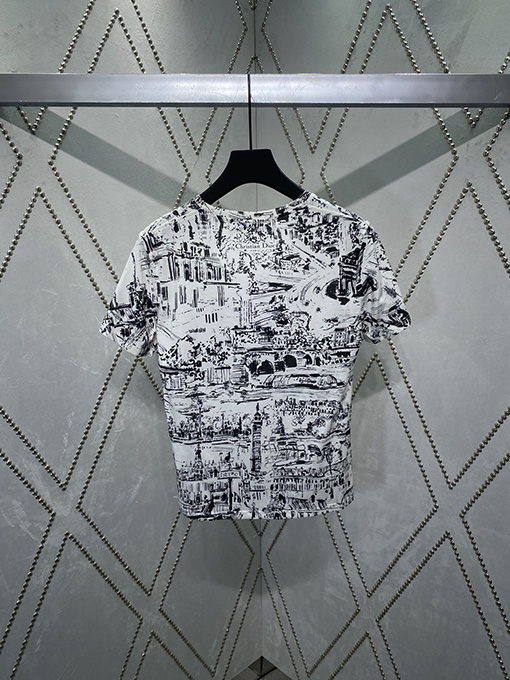 ディオール  クラシックなレトロな水墨画フルプリント半袖Tシャツ