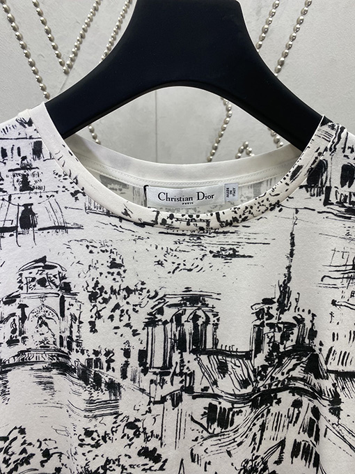 ディオール  クラシックなレトロな水墨画フルプリント半袖Tシャツ