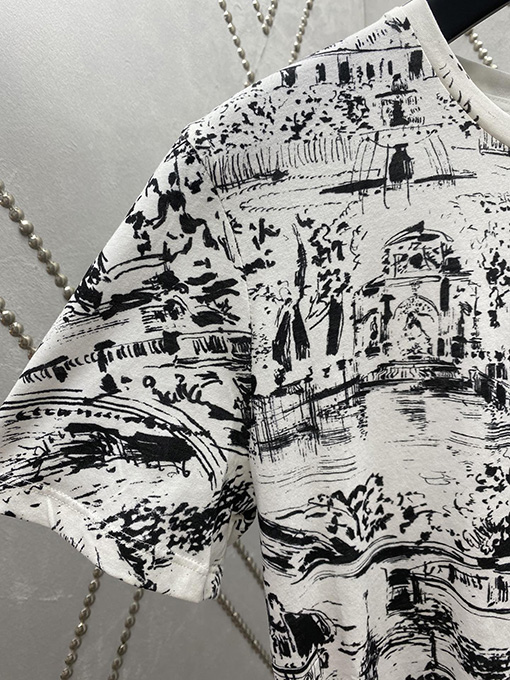 ディオール  クラシックなレトロな水墨画フルプリント半袖Tシャツ