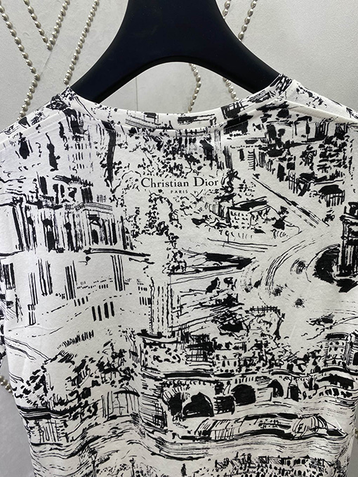 ディオール  クラシックなレトロな水墨画フルプリント半袖Tシャツ