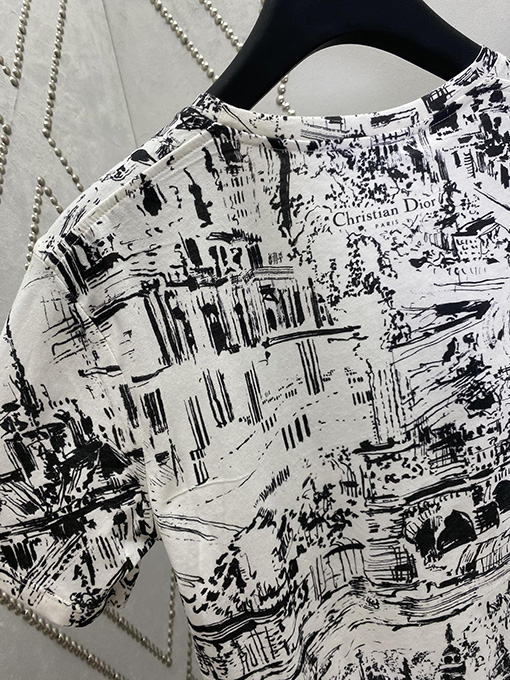 ディオール  クラシックなレトロな水墨画フルプリント半袖Tシャツ
