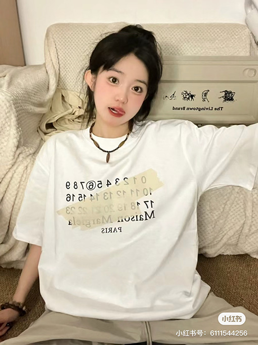マルタンマルジェラコピー マスキングテープデジタルプリントアルファベット柄半袖Tシャツ