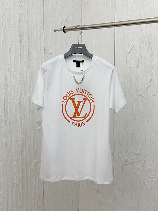 ルイヴィトン 胸にチェーンロゴプリント半袖Tシャツ