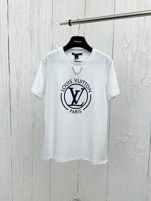 ルイヴィトン 胸にチェーンロゴプリント半袖Tシャツ