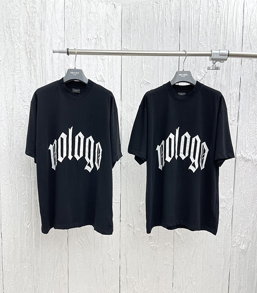 バレンシアガ  ロゴ文字プリント穴あき落書き半袖Tシャツ