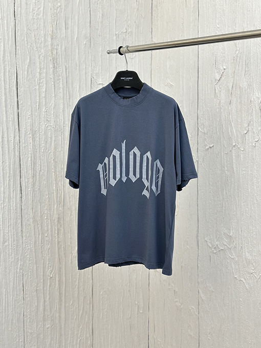 バレンシアガ  ロゴ文字プリント穴あき落書き半袖Tシャツ