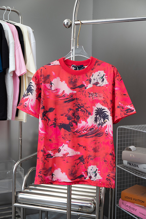 ルイヴィトン  プリント柄クルーネック半袖Tシャツ