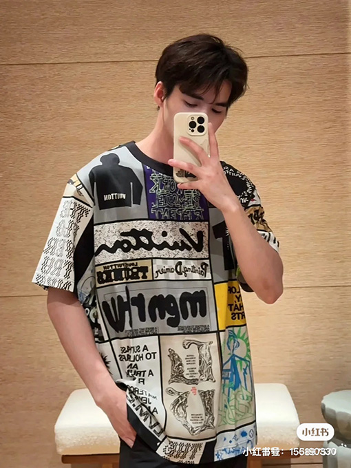 ルイヴィトン  パターンステッチ漫画チェック柄半袖Tシャツ