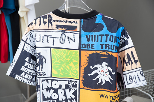 ルイヴィトン  パターンステッチ漫画チェック柄半袖Tシャツ