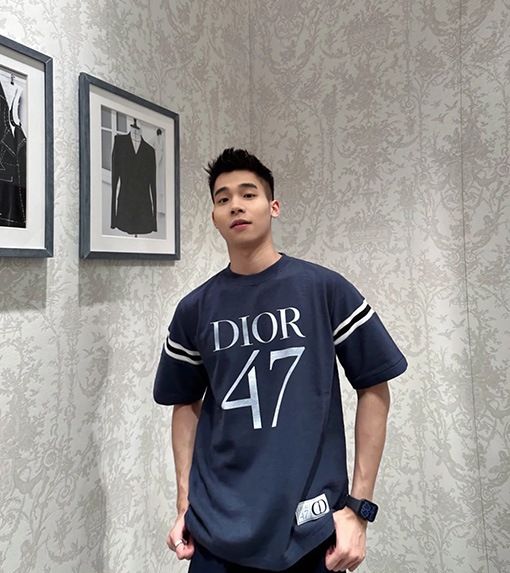 ディオール アルファベットロゴプリントニットリブステッチ半袖Tシャツ