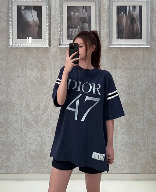 ディオール アルファベットロゴプリントニットリブステッチ半袖Tシャツ