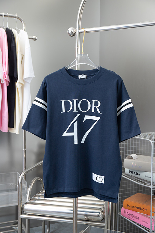 ディオール アルファベットロゴプリントニットリブステッチ半袖Tシャツ
