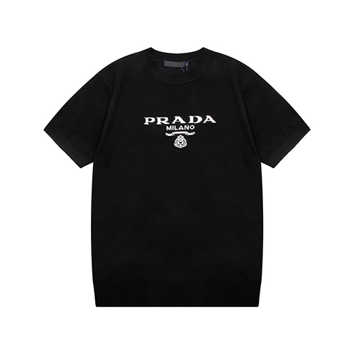 プラダスーパーコピー アルファベット編み三角マークニット半袖Tシャツ