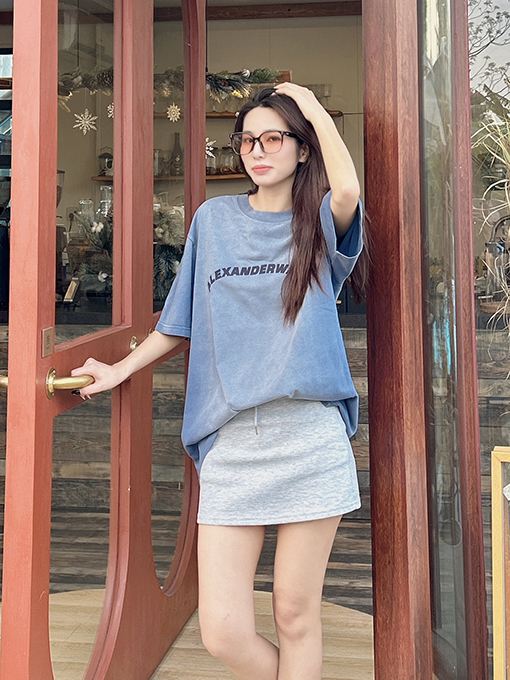 アレキサンダーワン ウォッシュ古いダブルステッカープリントパターン半袖Tシャツ