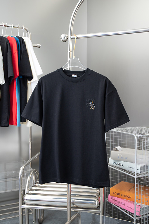ロエベスーパーコピー 胸の刺繍ロゴフェニックス鳥半袖Tシャツ