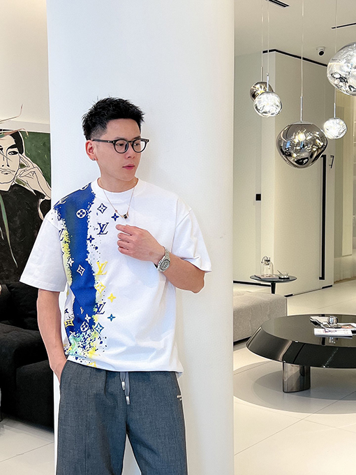ルイヴィトン 前後の落書き水絵発泡ロゴプリント半袖Tシャツ