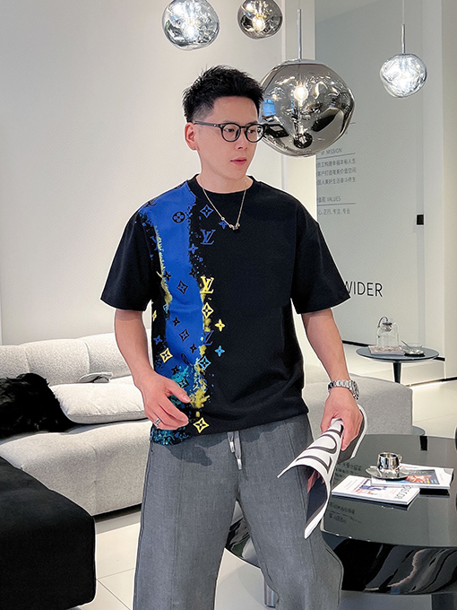 ルイヴィトン 前後の落書き水絵発泡ロゴプリント半袖Tシャツ
