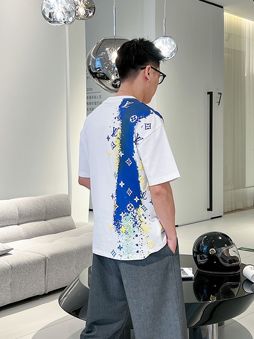 ルイヴィトン 前後の落書き水絵発泡ロゴプリント半袖Tシャツ